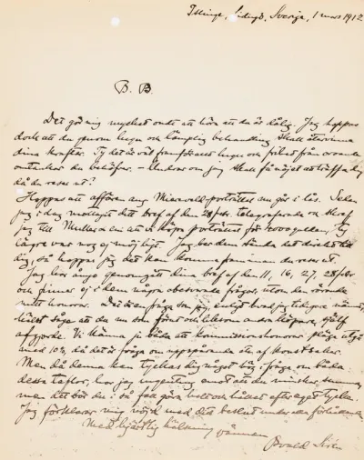 Osvald Sirén's letter to Paul Sinebrychoff 1.3.1912