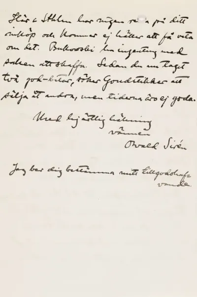 Osvald Sirén's letter to Paul Sinebrychoff 24.11.1908