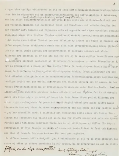 Osvald Sirén's letter to Paul Sinebrychoff 30.3.1909