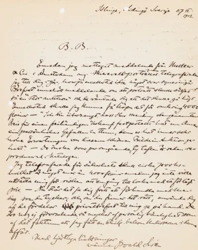 Osvald Sirén's telegram to Paul Sinebrychoff 27.2.1912