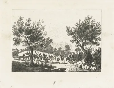 Ottomaanse ruiterstoet bij een hoge berg