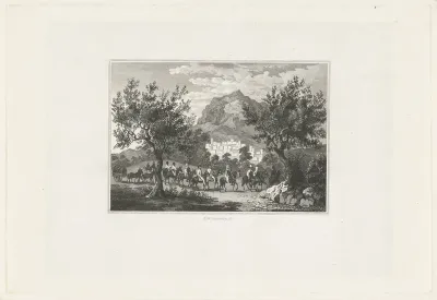 Ottomaanse ruiterstoet bij een hoge berg