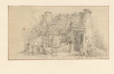 Oud boerenhuisje van opzij gezien