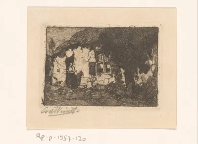 Oud huis met vrouw