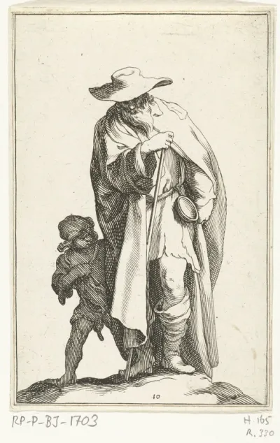Oude bedelaar en een jongen