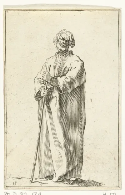 Oude boer met lange jas