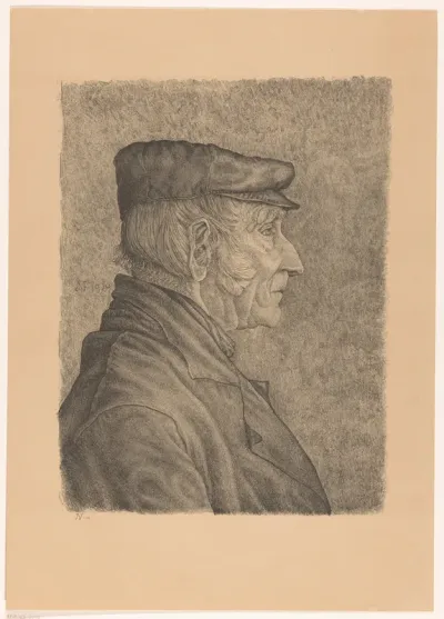 Oude boer met pet op