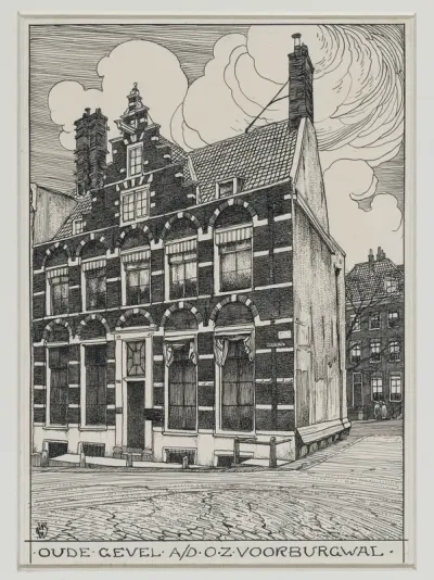 Oude gevel aan de Oudezijds Voorburgwal te Amsterdam