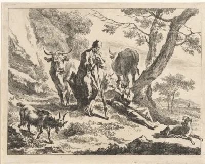 Oude herder in gesprek met een jonge herder