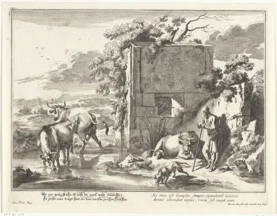 Oude herder leunend op zijn staf