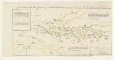 Oude kaart van Zuid-Hollandsche Waard vóór de Sint Elisabethsvloed van 1421