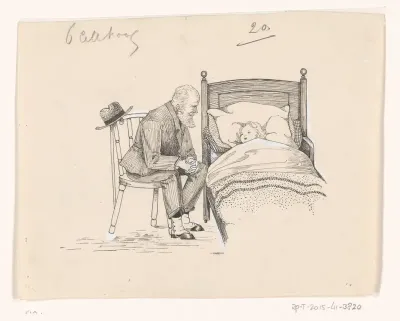 Oude man aan het bed van een meisje