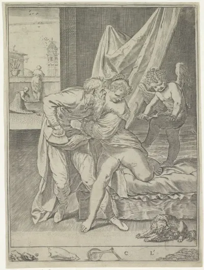 Oude man en een courtisane