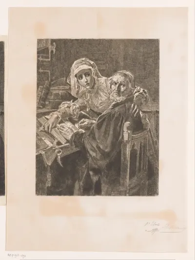 Oude man en een vrouw lezen verboden lectuur