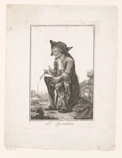 Oude man gezeten op een kruk met een uil