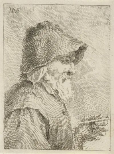 Oude man met baard en een pijp in zijn hand
