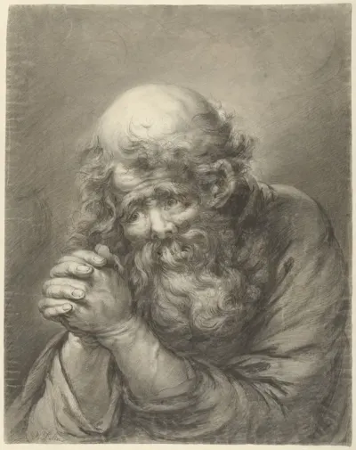 Oude man met baard met gevouwen handen