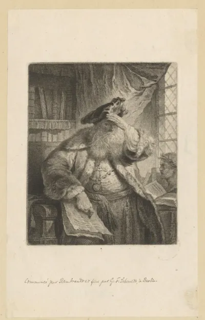 Oude man met baard zittend tussen boeken