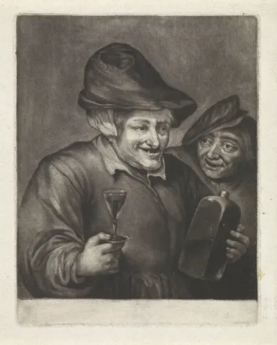 Oude man met een fles en een glas (variant A)
