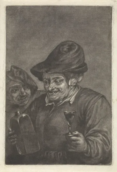 Oude man met een fles en een glas (variant B)