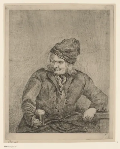 Oude man met glas en pijp in de hand