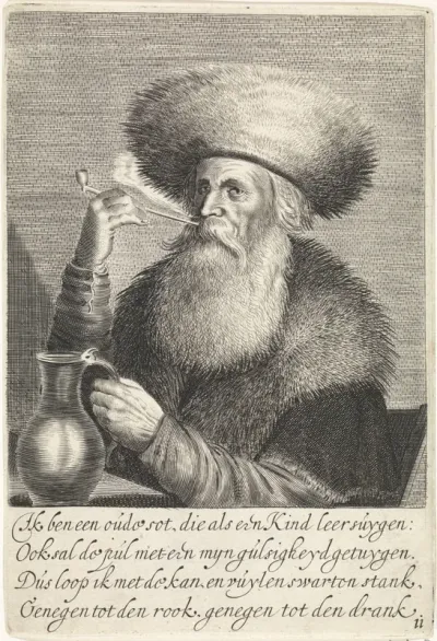 Oude man met kruik en pijp