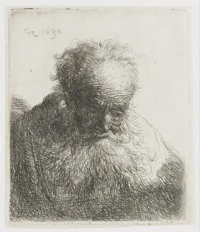 Oude man met lange baard, het hoofd naar voren: buste