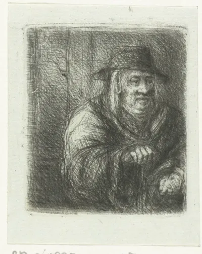 Oude man met mantel en hoed