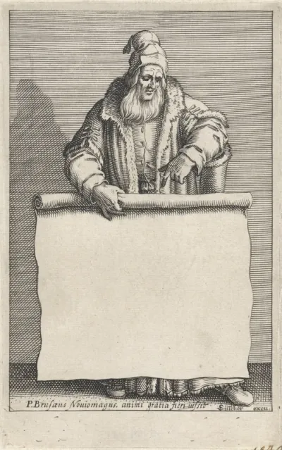 Oude man met rol papier