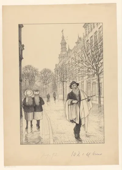 Oude man met stok op een straat