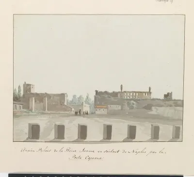 Oude paleis van koningin Jeanne bij het verlaten van Napels via de Porta Capuana