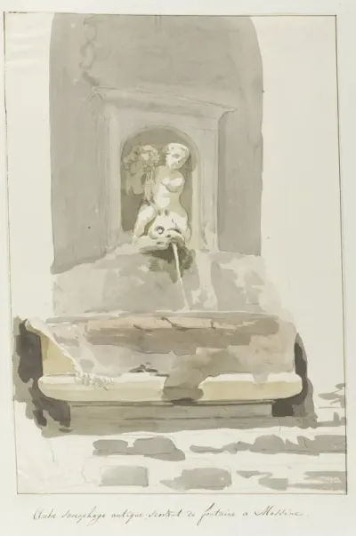 Oude sarcofaag als fontein in Messina