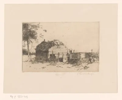Oude schuur in landschap