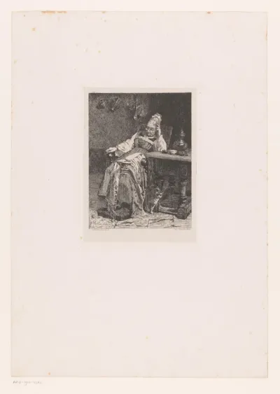 Oude slapende vrouw in een stoel aan tafel
