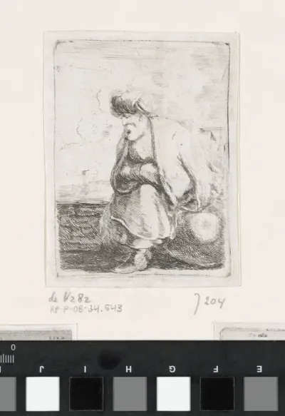 Oude Turkse man met baard en tulband zittend op een steen