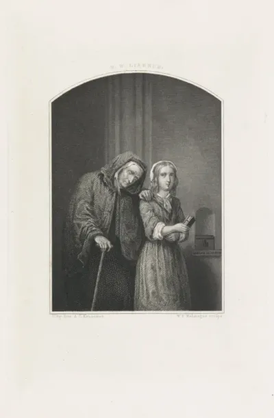 Oude vrouw leunend op een meisje