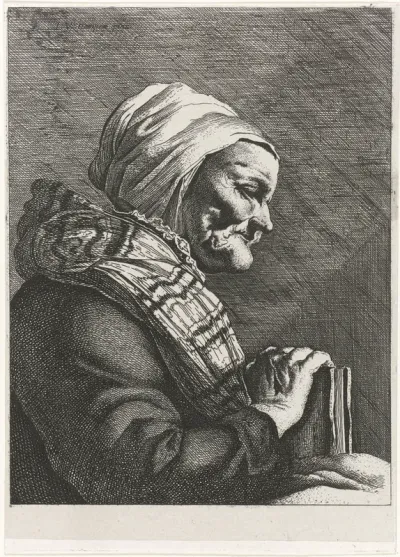 Oude vrouw met boek