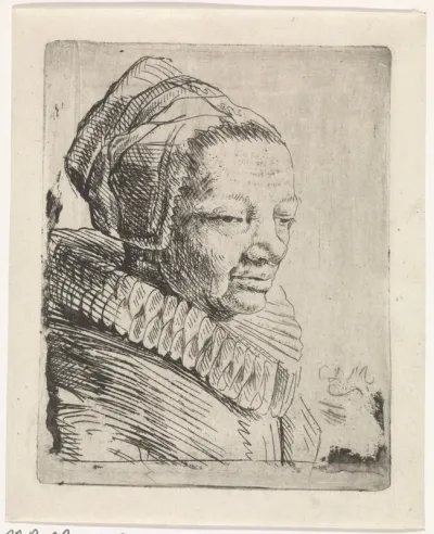 Oude vrouw met een kapje op haar hoofd