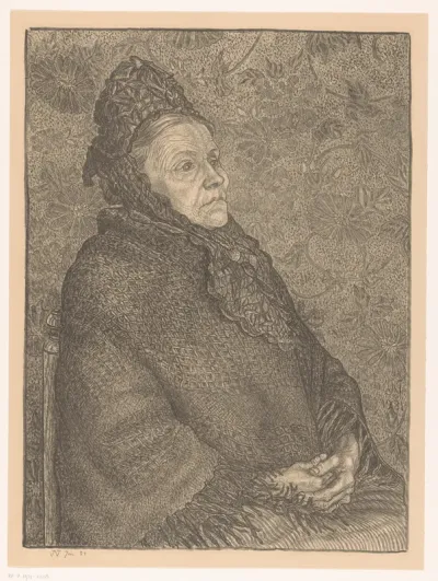 Oude vrouw met omslagdoek