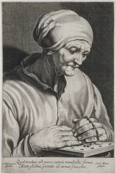 Oude vrouw met rozenkrans