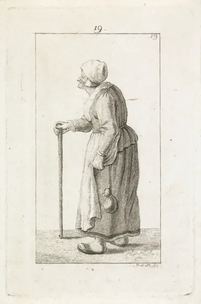 Oude vrouw met stok