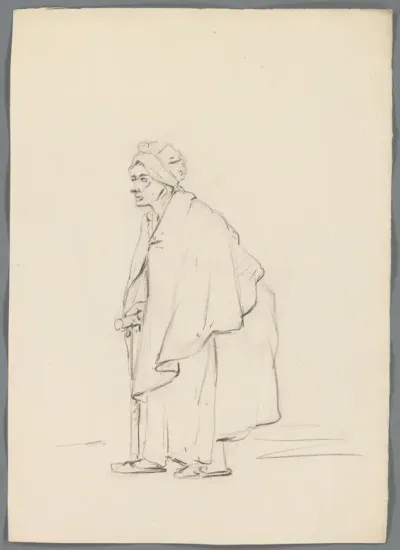 Oude vrouw met wandelstok