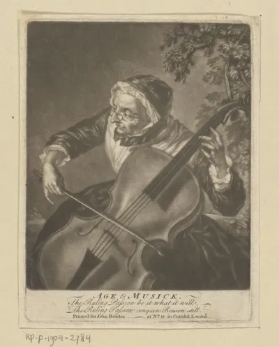 Oude vrouw speelt cello