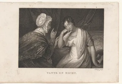 Oude vrouw spreekt een jonge vrouw toe