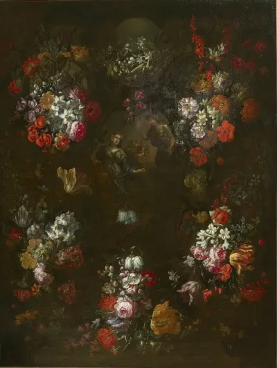Our Lady of Annunciation in a wreath of flowers