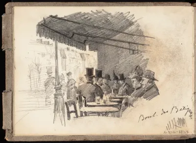 Outdoor Café in Paris, Boulevard des Batignolles, page from Järnefelt's sketchbook