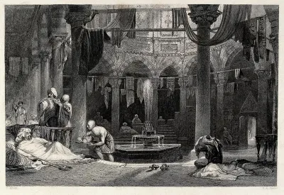 Outer cooling room of a Turkish bath-house