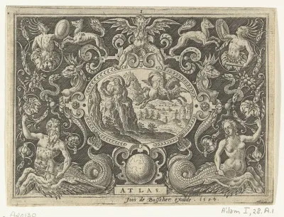 Ovaal cartouche met Perseus bij Atlas
