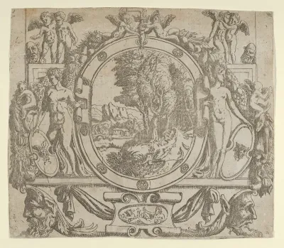 Oval landscape in an ornate frame