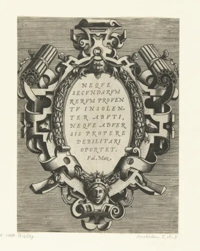 Ovale cartouche met een citaat van Valerius Maximus